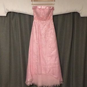 Pink dress with yellow tinted bead work
